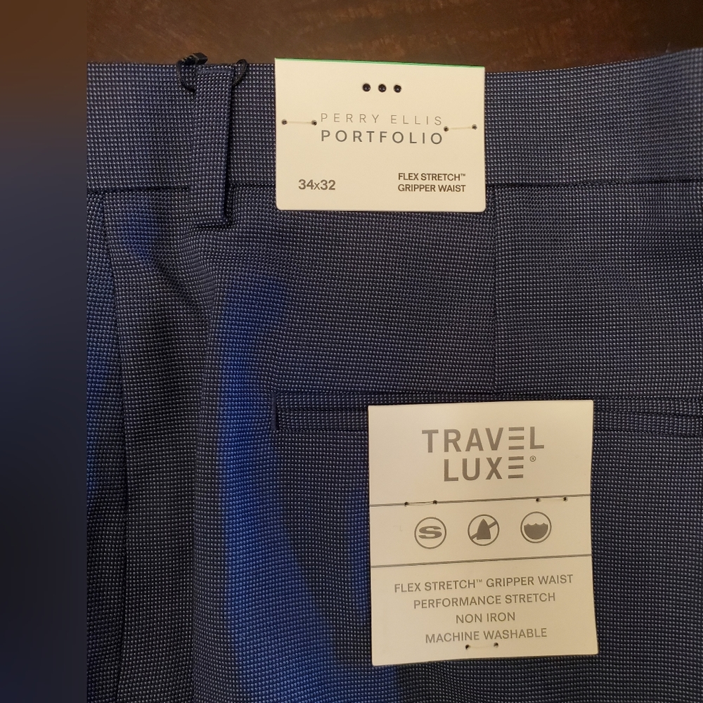 Perry Ellis Portfolio Men's Classic Fit Travel Luxe Pants, 34x32, Bering Sea
